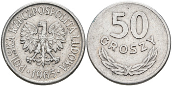 Польша 50 грошей 1965 MW KM 48.1, Parchimowicz 210b алюминий 117-726