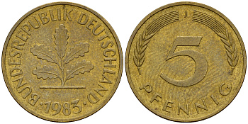 ФРГ 5 пфеннигов 1983 J J.382, KM 107 сталь плакированная латунью    4598-1035