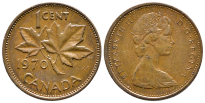 Канада 1 цент 1970 Елизавета II (1952-2022), кленовый лист KM 59.1 бронза 4679-949