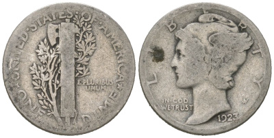 США 10 центов (дайм) 1923 KM 140 серебро 3334-1062