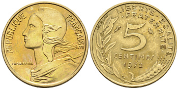 Франция 5 сантимов 1972 тип Марианна KM 933 никель алюминий медь    4594-1128