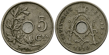 Бельгия 5 сантимов 1910 Belgie KM 67 медно-никель 4173-163
