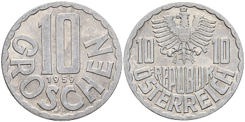 Австрия 10 грошей 1959 KM 2878 алюминий 4152-513