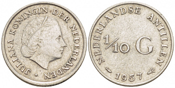 Нидерландские Антилы 1/10 гульдена 1957 Юлиана (1948-1980) KM 3 серебро 112-1055