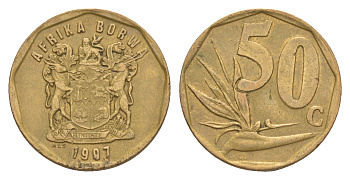 ЮАР 50 центов 1997 Зантедеския Эллиота (калла), герб KM 163 сталь плакированная бронзой 4618-638