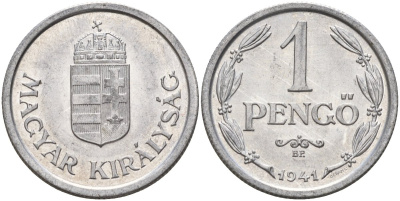 Венгрия 1 пенге 1941 ВР, регентство (1926-1945) KM 521 алюминий aUNC 4150-721
