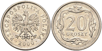 Польша 20 грошей 2000 MW KM 280, Parchimowicz 705h медно-никель 4580-668