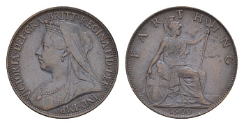 Великобритания 1 фартинг 1900 Виктория (1837-1901) KM 788.2, Spink 3963 бронза 4630-168