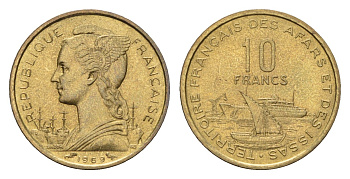 Французские афар и исса 10 франков 1969 KM 17 медь алюминий никель UNC 4127-1922