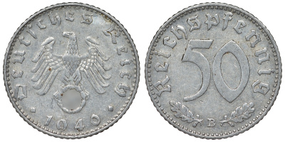 Германия 50 рейхспфеннигов 1940 B KM 96, J. 372 алюминий 4121-1115