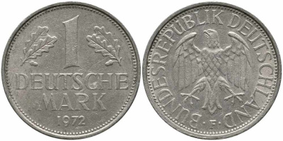 ФРГ 1 МАРКА 1972 F KM 110, J. 385 медно-никель 113-155