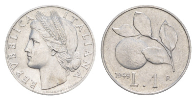 Италия 1 лира 1949 KM 87 алюминий UNC 4644-932