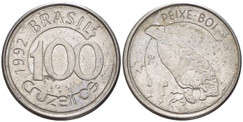 БРАЗИЛИЯ 100 КРУЗЕЙРО 1992 РЕФОРМА 1990-1993, ЛАМАНТИН KM 623 нержавеющая сталь 4387-347