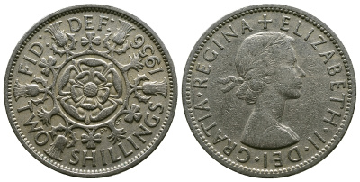 Великобритания 2 шиллинга (флорин) 1956 Елизавета II (1952-2022) KM 906, Spink 4146 медно-никель 4607-944