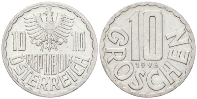 Австрия 10 грошей 1996 KM 2878 алюминий 192-318
