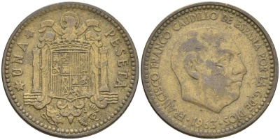 Испания 1 песета 1963 (?) Франсиско Франко (1939-1975) KM 775 алюминиевая бронза 4604-333