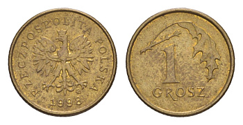 Польша 1 грош 1998 Y 276 марганец латунь UNC 4627-1145