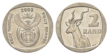 ЮАР 2 ранда 2003 KM 335 медь плакированная никелем UNC 4626-1252