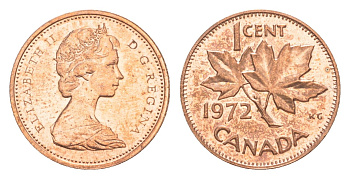 Канада 1 цент 1972 Елизавета II (1952-2022), кленовый лист KM 59 бронза PROOF-LIKE (BU) 4639-341