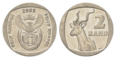 ЮАР 2 ранда 2003 KM 335 медь плакированная никелем UNC 4626-1252