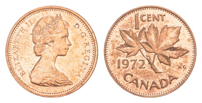 Канада 1 цент 1972 Елизавета II (1952-2022), кленовый лист KM 59 бронза PROOF-LIKE (BU) 4639-341