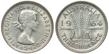 Австралия 3 пенса 1964 Елизавета II (1952-2022) KM 57 серебро 71-952
