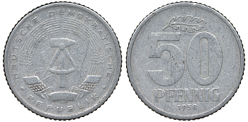 ГДР 50 ПФЕННИГОВ 1958 алюминий 62-631
