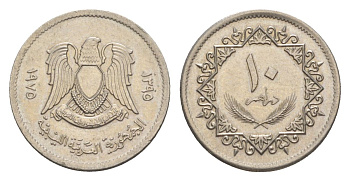 Ливия 10 дирхамов 1975 KM 14 сталь плакированная никелем aUNC 4632-122