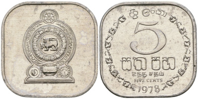 Шри-Ланка 5 центов 1978 KM 139a алюминий 4136-714