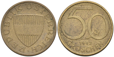 Австрия 50 грошей 1982 KM 2885 алюминиевая бронза 4567-964