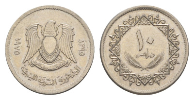 Ливия 10 дирхамов 1975 KM 14 сталь плакированная никелем aUNC 4632-122