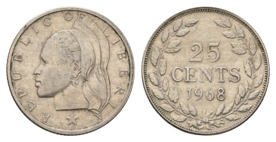 Либерия 25 центов 1968 KM 16a.2 медно-никель 92-954