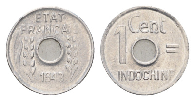 Французский Индокитай 1 сантим 1943 год-тип KM 26 алюминий 4674-1117