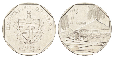 Куба 1 песо 1994 хижины Гуама KM 579 сталь плакированная никелем 4706-511