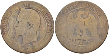 ФРАНЦИЯ 10 САНТИМОВ ND ВB, НАПОЛЕОН III (1852-1870) бронза 111-1025