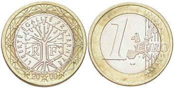 Франция 1 евро 2000 KM 1288 биметалл UNC 4126-624