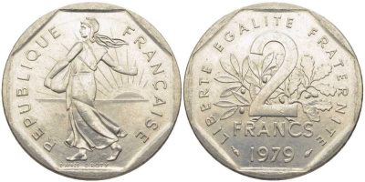 ФРАНЦИЯ 2 ФРАНКА 1979 СЕЯТЕЛЬ KM 942.1, LE FRANC 272.3 никель 111-1045