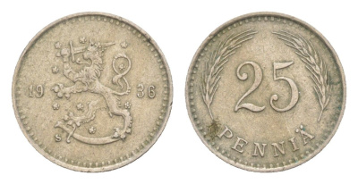 Финляндия 25 пенни 1936 KM 25 медно-никель 4647-454