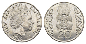 Новая Зеландия 20 центов 2004 Елизавета II (1952-2022), идол Пукаки KM 118 медно-никель UNC 4187-1151