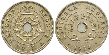 Британская Южная Родезия 1/2 пенни 1934 Георг V (1910-1936) KM 6 медно-никель 5010-721