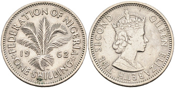 Нигерия 1 шиллинг 1962 Елизавета II (1952-), Британский протекторат KM 5 медно-никель 4566-354