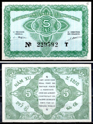 Французский Индокитай 5 центов ND (1942) Pick 88 a (1) бумага 435-35-3-2