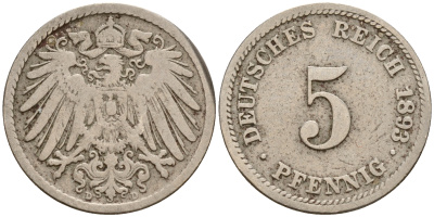 Германия 5 пфеннигов 1893 D J.12  KM 11 медно-никель    4598-1069