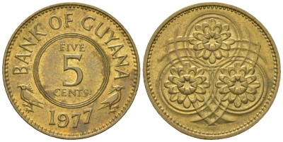 Гайана 5 центов 1977 KM 32 никель латунь 4124-425