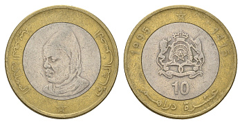 Марокко 10 дирхамов 1995 AH 1416, Хасан II (1961-1999) Y 92 биметалл 4703-747