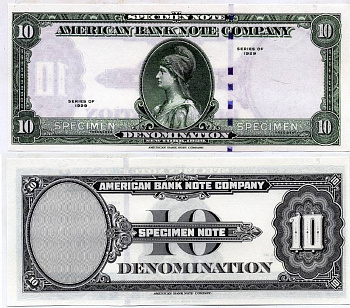 АМЕРИКА SPECIMEN ND AMERICAN BANK NOTE COMPANY, DENOMINATION бумага UNC (ПРЕСС) 7146-60-3-2