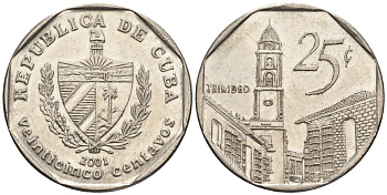 Куба 25 сентаво 2001 KM 577.2, JMA MC21, Schoen 715 сталь плакированная никелем 4114-854