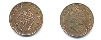 Великобритания 1 пенни 1993 Елизавета II (1952-2022) KM 935a, Spink 4391 (B4) сталь плакированная медью 59-1825