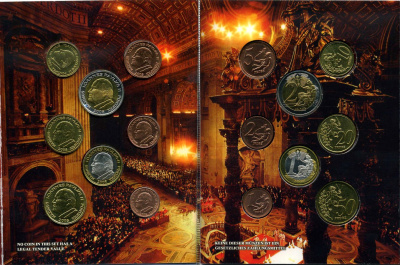 Ватикан набор из 8 монет 2005 1 евроцент-2 евро, европробники, в оригинальном буклете, Иоанн Павел II UNC 00-00