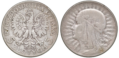 Польша 5 злотых 1933 королева Ядвига KM 21 серебро 4168-142